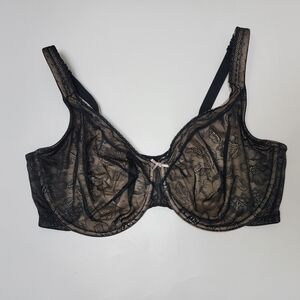 Cacique Modern Lace Underwire Bra 42DDD Black Nude Full Coverage Support Unlined